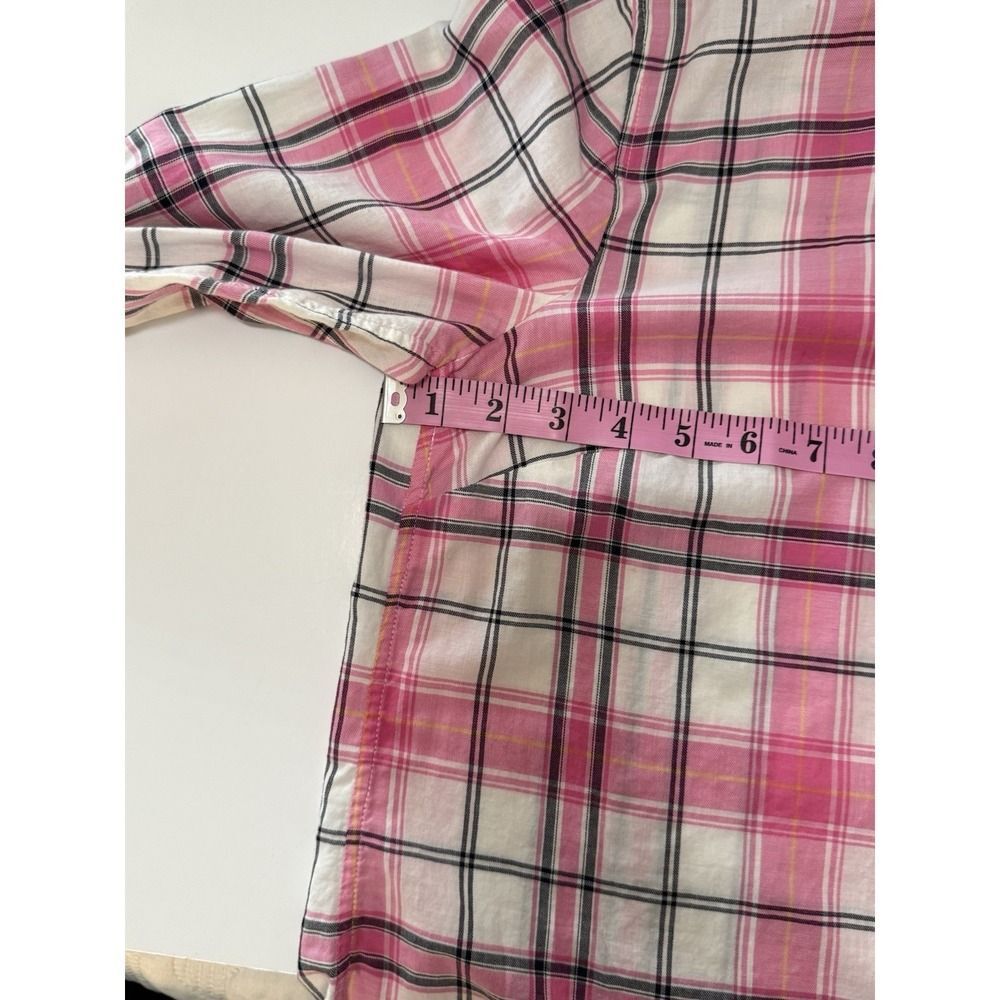Talbots Plaid Cotton Shirt Button Up Collar Lightweight Classic Preppy Pink Med - Picture 13 of 16